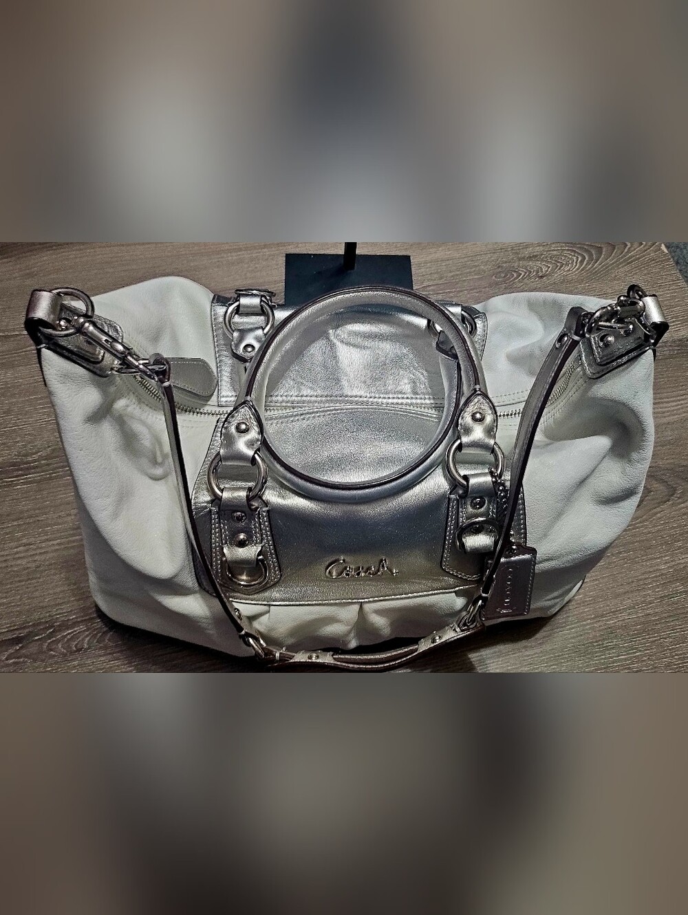 Vintage Coach Ashley Leather Satchel White/Silver Satchel :FLAWED: